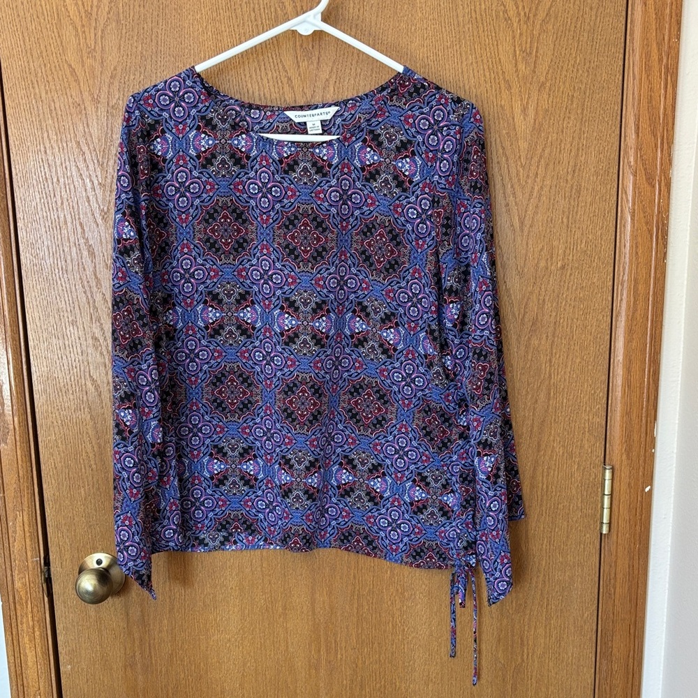 Counterparts Blue and Red Patterned Blouse Size Medium